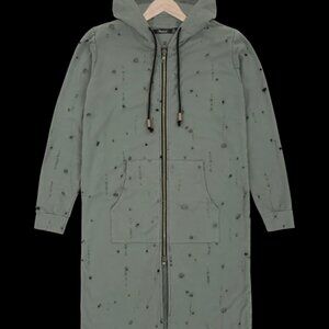 Reese De Luca Olive Ripped French Terry Long Knit Jacket